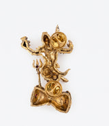 Divine Nataraja Dancing Shiva Brooch on Damru | Antique Gold Cosmic Dancer Pin