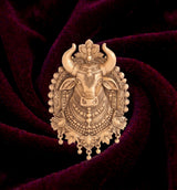 Sacred Nandi Bull Antique Gold Brooch | Handcrafted Heritage Temple Lapel Pin for Sherwani & Sarees