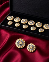 Ivory Cream & Slate Grey Heart Rosette Buttons (Set of 13) | Gold Metal Sherwani & Kurta Buttons