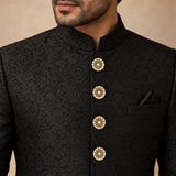 Ivory Cream & Slate Grey Heart Rosette Buttons (Set of 13) | Gold Metal Sherwani & Kurta Buttons