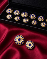 Royal Cobalt & Cream Heart Rosette Enamel Buttons (Set of 13) | Gold Metal Sherwani & Blazer Buttons