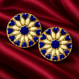 Royal Cobalt & Cream Heart Rosette Enamel Buttons (Set of 13) | Gold Metal Sherwani & Blazer Buttons