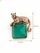 Antique Gold Panther on Emerald Gem Brooch | Sculpted Wildcat Lapel Pin for Suits & Blazers