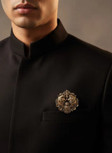 Twin Lions Shield Antique Gold Brooch | Royal Crest Lapel Pin for Men & Women