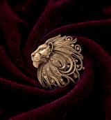 Sculpted Regal Lion Profile Brooch | Antique Gold Royal Mane Lapel Pin for Men