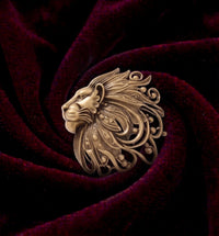 Sculpted Regal Lion Profile Brooch | Antique Gold Royal Mane Lapel Pin for Men