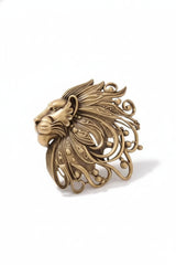 Sculpted Regal Lion Profile Brooch | Antique Gold Royal Mane Lapel Pin for Men