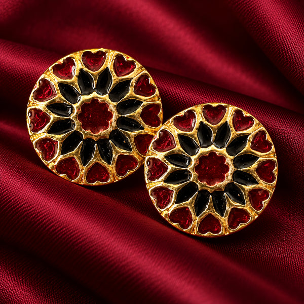 Crimson Red & Jet Black Heart Rosette Buttons (Set of 13) | Gold Metal Buttons for Sherwani & Blazers