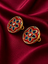 Traditional Meenakari Floral Buttons in Red & Navy Blue (Set of 13) | Antique Gold Metal Buttons for Sherwani