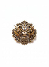 Twin Lions Shield Antique Gold Brooch | Royal Crest Lapel Pin for Men & Women