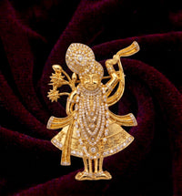Divine Shrinathji (Govardhanath) Brooch | Gold Plated Pushtimarg Lapel Pin with Sparkling Stones
