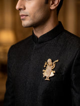 Divine Shrinathji (Govardhanath) Brooch | Gold Plated Pushtimarg Lapel Pin with Sparkling Stones