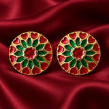 Emerald Green & Crimson Red Rosette Buttons (Set of 13) | Gold Metal Sherwani & Kurta Buttons