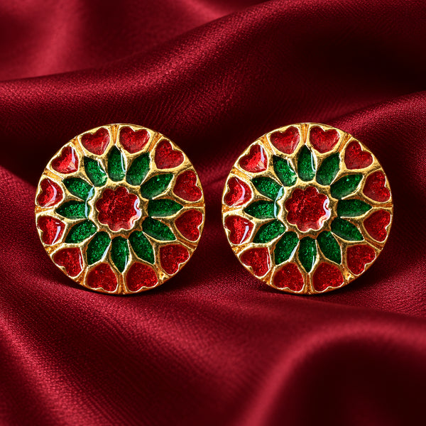 Emerald Green & Crimson Red Rosette Buttons (Set of 13) | Gold Metal Sherwani & Kurta Buttons