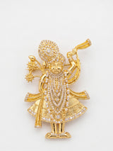 Divine Shrinathji (Govardhanath) Brooch | Gold Plated Pushtimarg Lapel Pin with Sparkling Stones