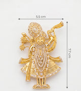 Divine Shrinathji (Govardhanath) Brooch | Gold Plated Pushtimarg Lapel Pin with Sparkling Stones