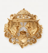 Twin Lions Shield Antique Gold Brooch | Royal Crest Lapel Pin for Men & Women