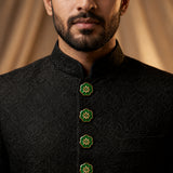 Scalloped Emerald Green Clover Blossom Buttons (Set of 13) | Textured Enamel Sherwani & Kurta Buttons