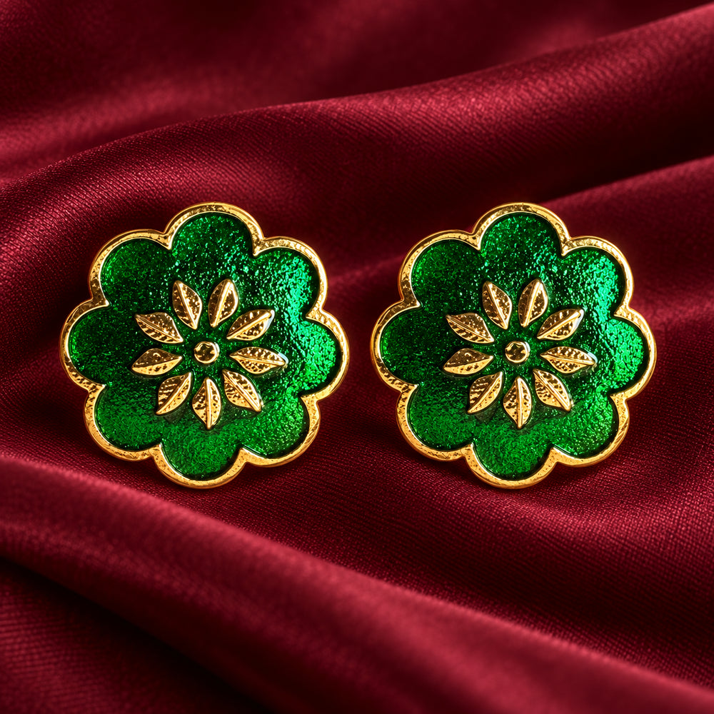 Scalloped Emerald Green Clover Blossom Buttons (Set of 13) | Textured Enamel Sherwani & Kurta Buttons