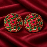Crimson Red Meenakari Floral Jaal Buttons (Set of 13) | Gold Metal Kurta & Sherwani Buttons