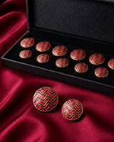 Geometric Chevron Leheriya Enamel Buttons in Red & Navy (Set of 13) | Modern Sherwani & Blazer Buttons
