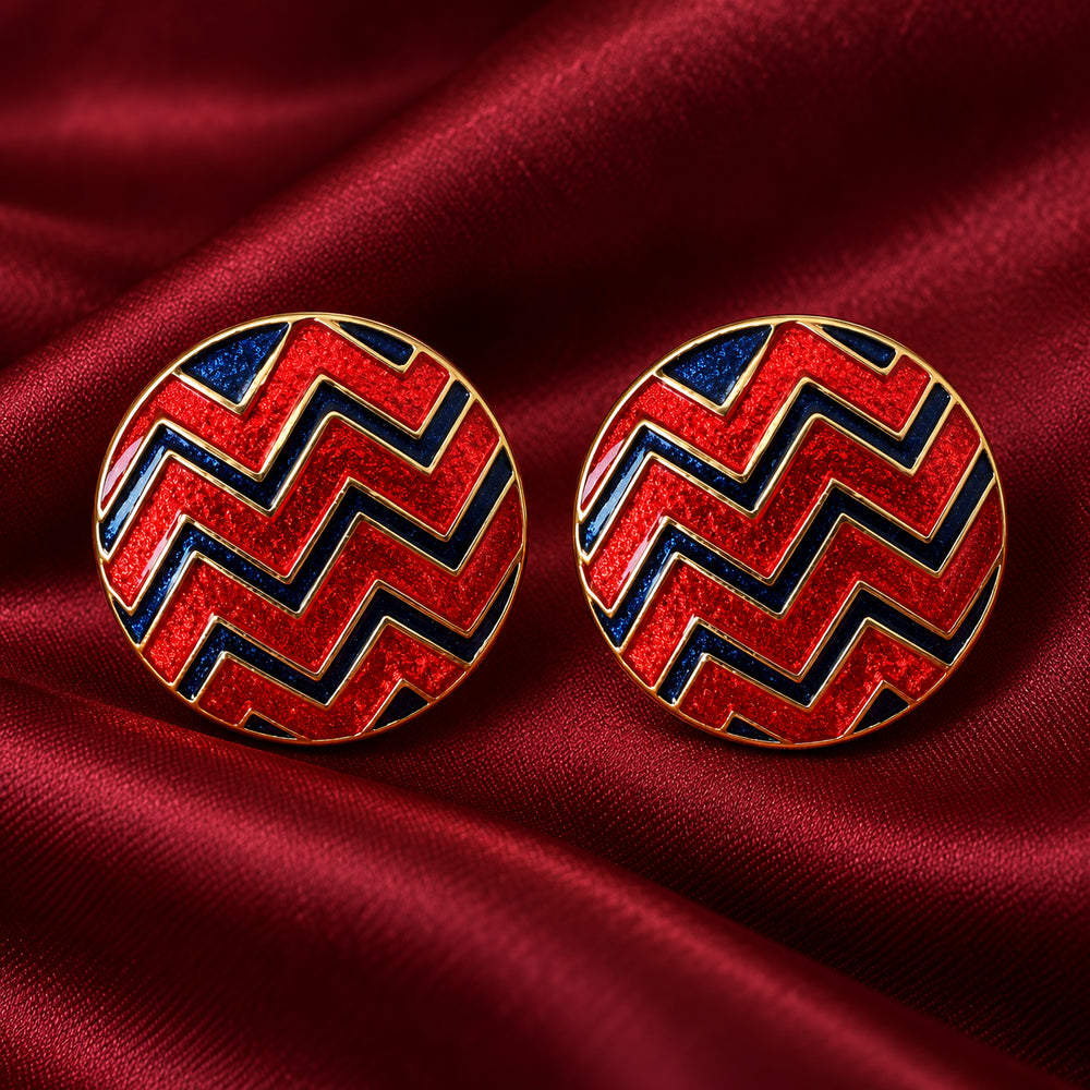 Geometric Chevron Leheriya Enamel Buttons in Red & Navy (Set of 13) | Modern Sherwani & Blazer Buttons