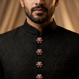 Hexagonal Royal Blue & Red Enamel Buttons with Solitaire Stone (Set of 13) | Premium Metal Buttons for Kurtas