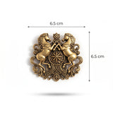 Rampant Horses Royal Crest Brooch | Antique Gold Star Medallion Lapel Pin