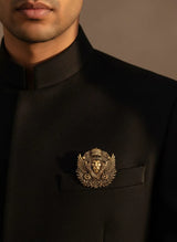 Winged Imperial Lion Head Brooch with Crown | Antique Gold Royal Insignia Pin