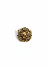 Winged Imperial Lion Head Brooch with Crown | Antique Gold Royal Insignia Pin