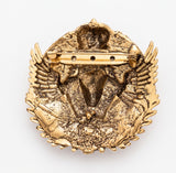 Winged Imperial Lion Head Brooch with Crown | Antique Gold Royal Insignia Pin