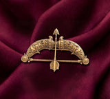 Vintage Dhanush & Baan Brooch | Antique Gold Carved Bow & Arrow Lapel Pin