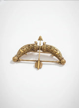 Vintage Dhanush & Baan Brooch | Antique Gold Carved Bow & Arrow Lapel Pin