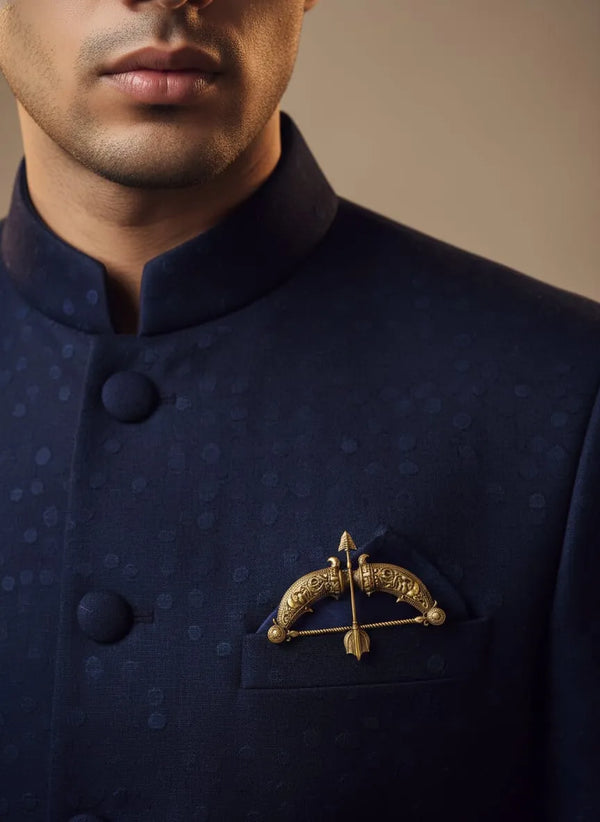 Vintage Dhanush & Baan Brooch | Antique Gold Carved Bow & Arrow Lapel Pin