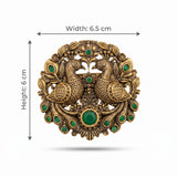 Antique Gold Twin Peacock Brooch with Emerald Green Accents | Heritage Saree & Sherwani Pin