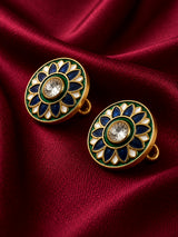 Royal Blue & Green Lotus Blossom Enamel Buttons (Set of 13) | Kundan Style Metal Buttons for Sherwani