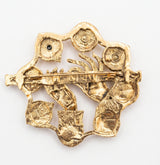 Divine Krishna Hands with Flute Brooch | Antique Gold Bansuri Pin with Ruby & Green Stones